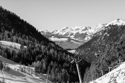 Scenic view of snowcapped mountains against clear sky