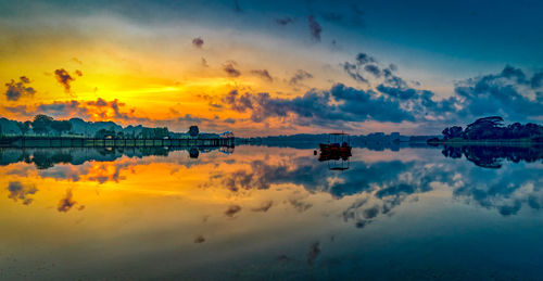 Scenic view of lake against sky during sunset