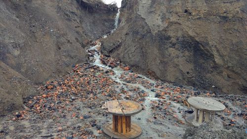 High angle view of water on rock