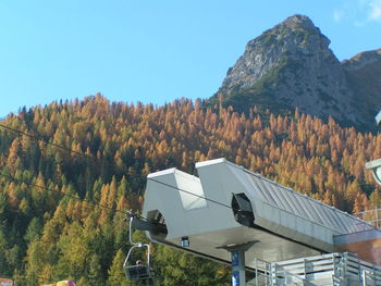 Scenic view of trees and mountains against clear sky