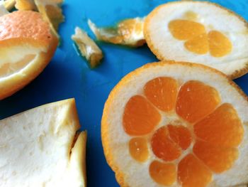 Close-up of fruits in plate on table