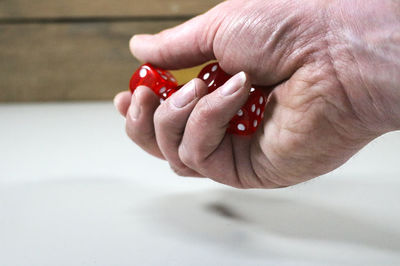 Close-up of hand holding red berries