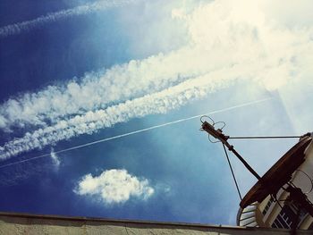 Low angle view of electricity pylon against sky