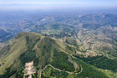 High angle view of land against sky