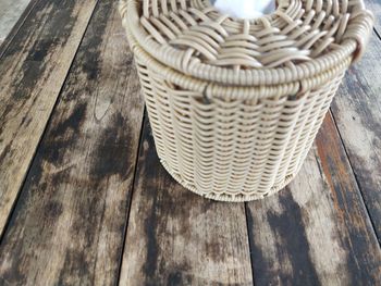 High angle view of wicker basket on table