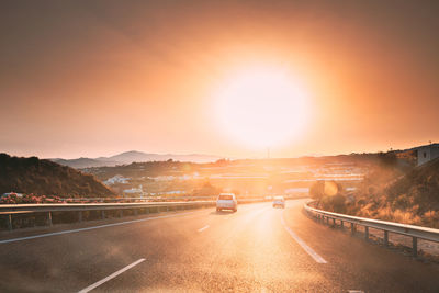 High angle view of bridge against sky during sunset