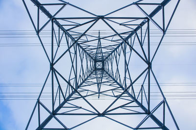 Directly below of electricity pylon against sky