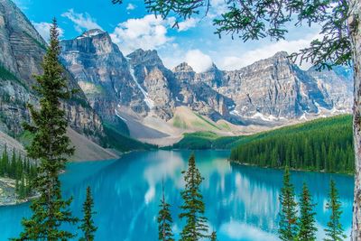 Scenic view of moraine lake and mountains