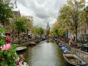 Buildings in city against cloudy sky