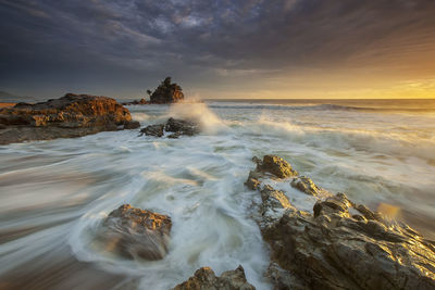 Scenic view of sea against cloudy sky