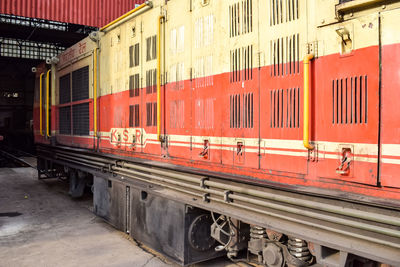 Indian toy train diesel locomotive engine at kalka railway station , kalka shimla toy train