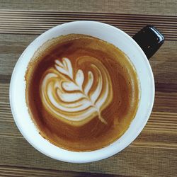 Directly above shot of cappuccino served on table