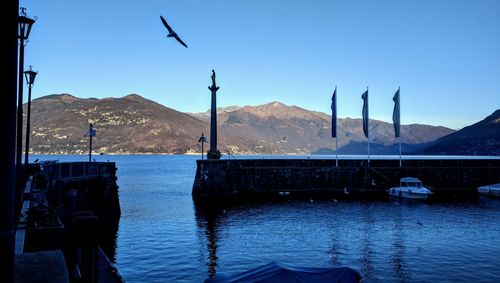 Scenic view of sea against clear blue sky