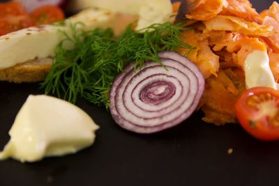 Close-up of fresh vegetables in plate