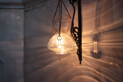 Light bulbs hanging on ceiling