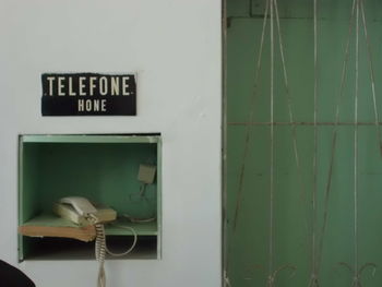 Close-up of telephone booth