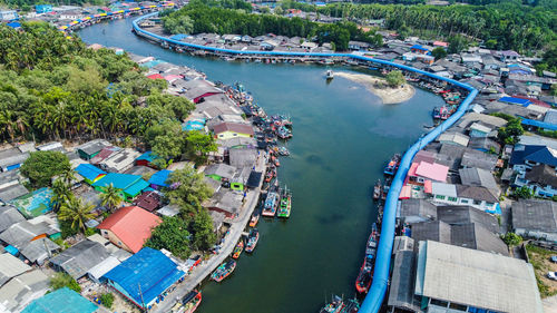 High angle view of buildings in city