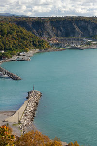 High angle view of sea against sky