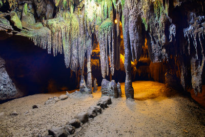 Beatiful of stalactite and stalagmite in tham lay khao kob cave in trang, thailand. unseen thailand