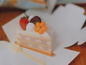 High angle view of cake on table