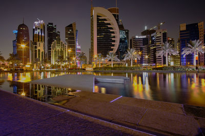 Illuminated buildings at waterfront