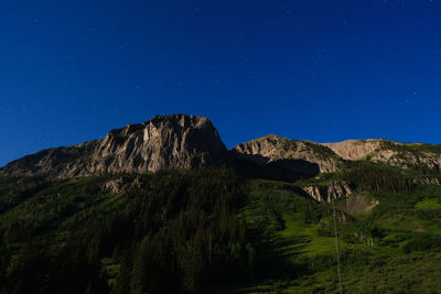 Scenic view of mountains against sky at night