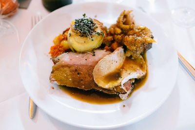 High angle view of meal served in plate