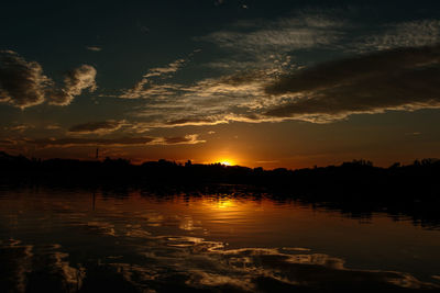 Scenic view of lake against sky at sunset