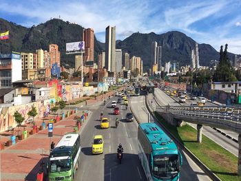 High angle view of cars on road in city