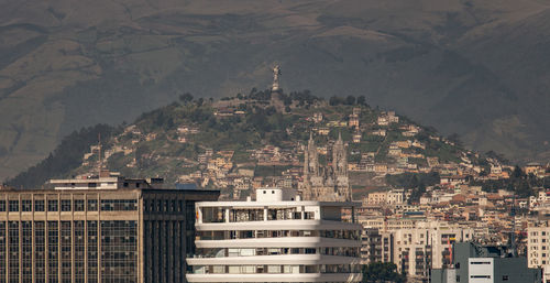 High angle view of buildings in city