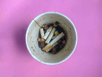 High angle view of cigarette on table