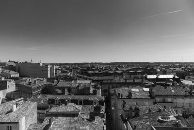 Aerial view of cityscape against clear sky