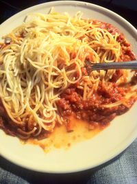 Close-up of noodles in plate