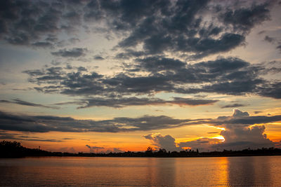 Scenic view of lake against sky during sunset