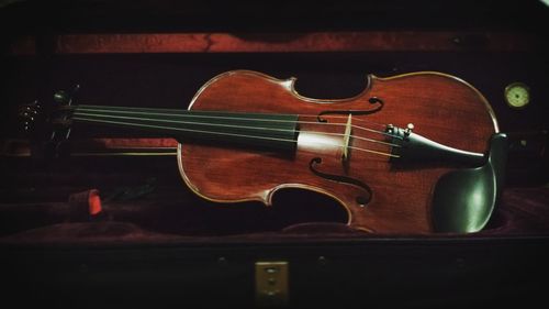 High angle view of violin