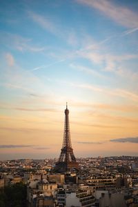 Buildings in city against sky during sunset, eiffel tower paris 