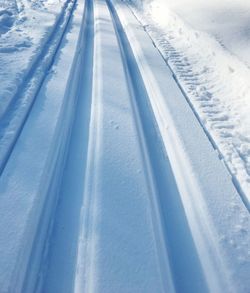 Aerial view of snow covered land