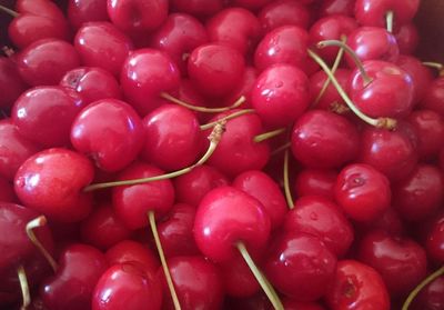 High angle view of red tomatoes for sale in market