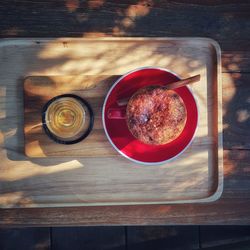 High angle view of breakfast on table