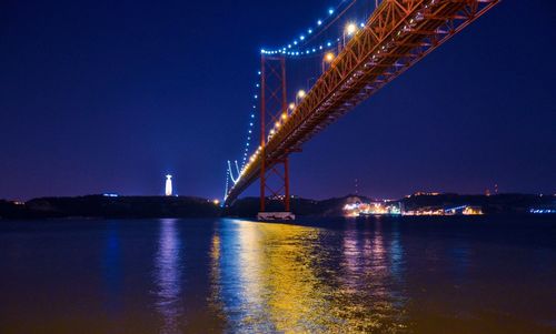 Low angle view of illuminated bridge at night