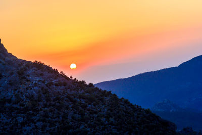 Scenic view of silhouette mountains against sky during sunset