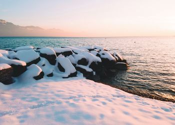 Scenic view of sea against clear sky