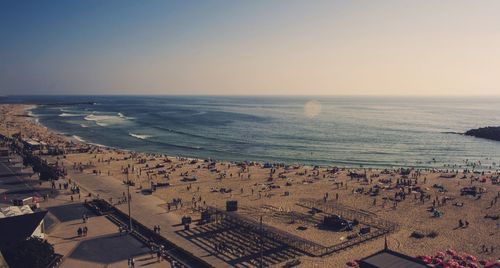 High angle view of beach against clear sky