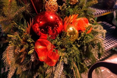 Close-up of christmas tree at night