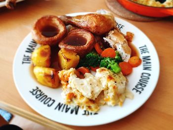 High angle view of meal served in plate