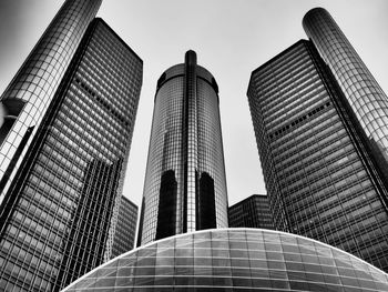 Low angle view of modern buildings against clear sky