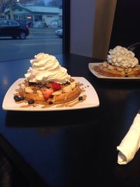 High angle view of ice cream on table