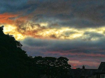 Low angle view of silhouette trees against sky at sunset