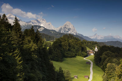 Scenic view of landscape and mountains against sky