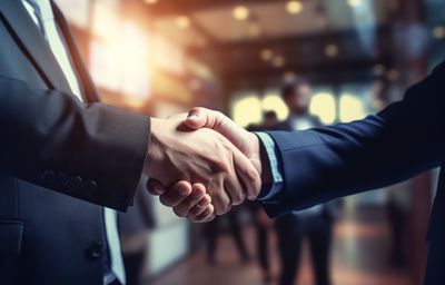 Symbolic handshake. ceo, entrepreneur, and shareholder meeting for business deal or partnership